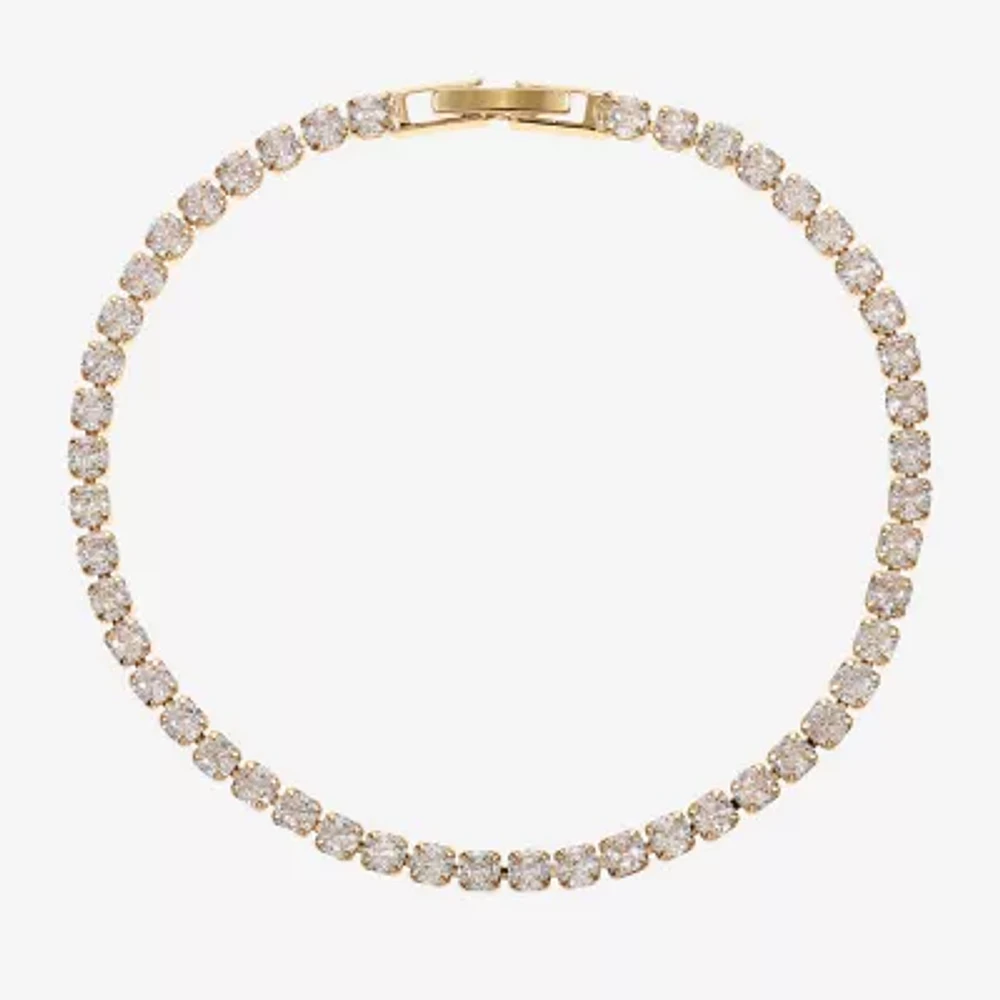 Sparkle Allure Womens Cubic Zirconia 14K Gold Over Brass Round 7.5 Inch Tennis Bracelet