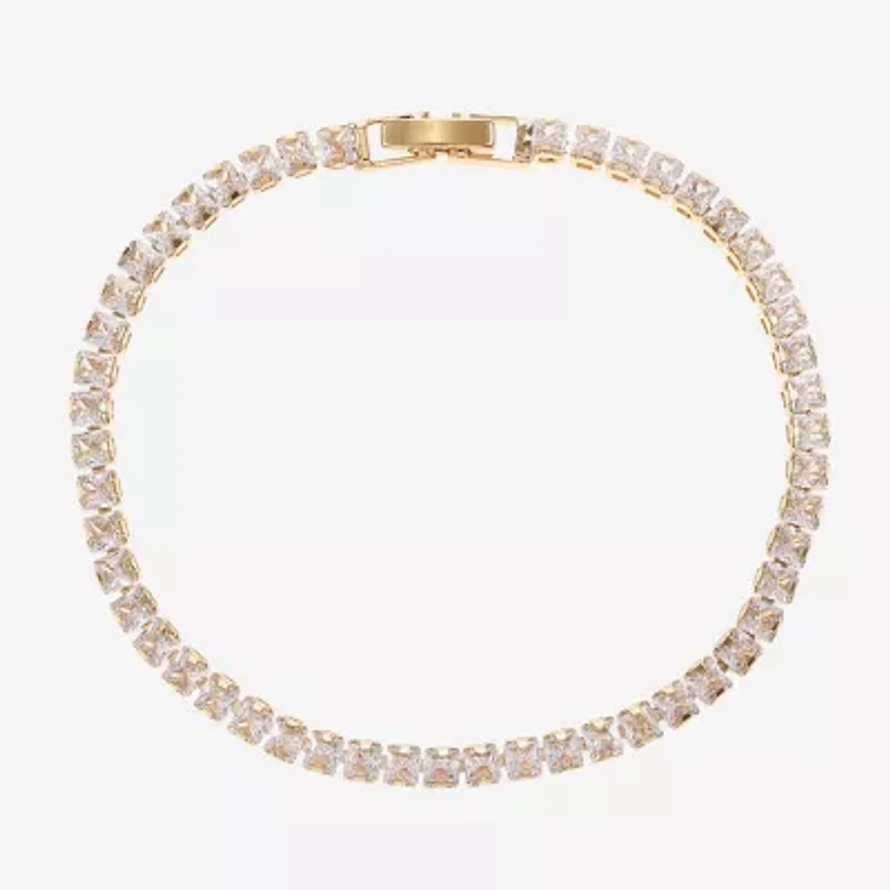 Sparkle Allure Womens Cubic Zirconia 14K Gold Over Brass Square 7.5 Inch Tennis Bracelet
