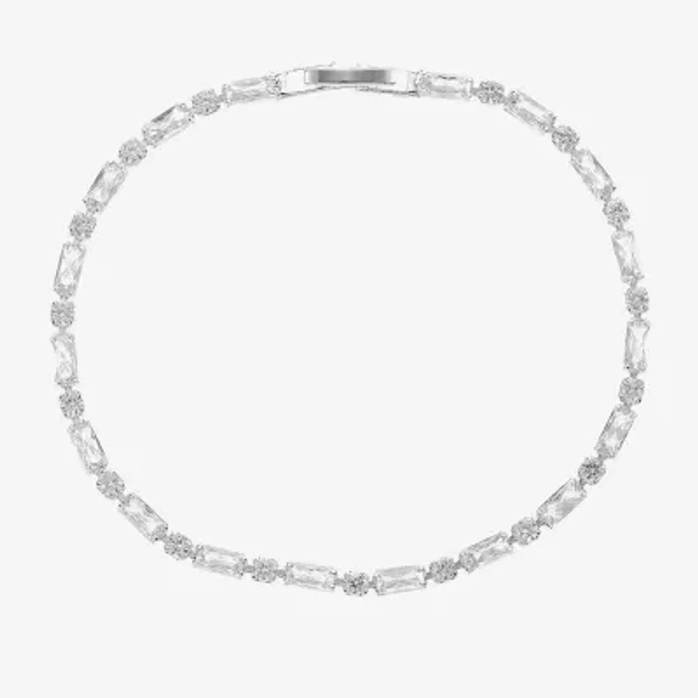 Sparkle Allure Womens Cubic Zirconia Pure Silver Over Brass Rectangular Round 7.5 Inch Tennis Bracelet