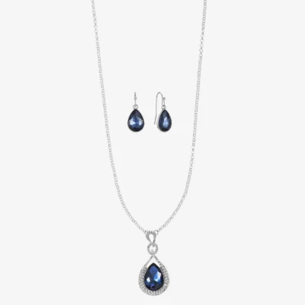 Monet Jewelry Pendant Necklace And Drop Earring Womens Blue Glass 2-pc. Jewelry Set
