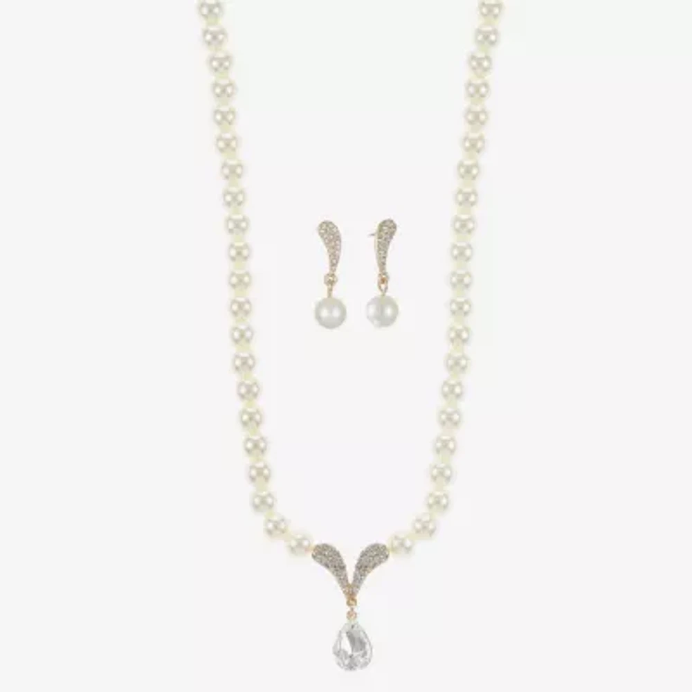 Monet Jewelry Collar Necklace And Drop Earring Womens Glass Simulated Pearl 2-pc. Jewelry Set
