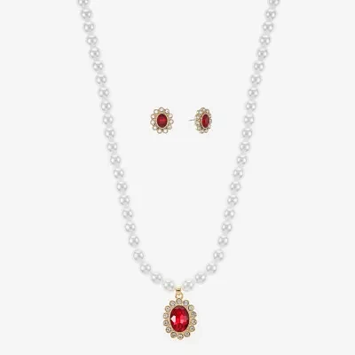 Monet Jewelry Pendant Necklace And Stud Earring Womens Red Glass Simulated Pearl Round 2-pc. Jewelry Set