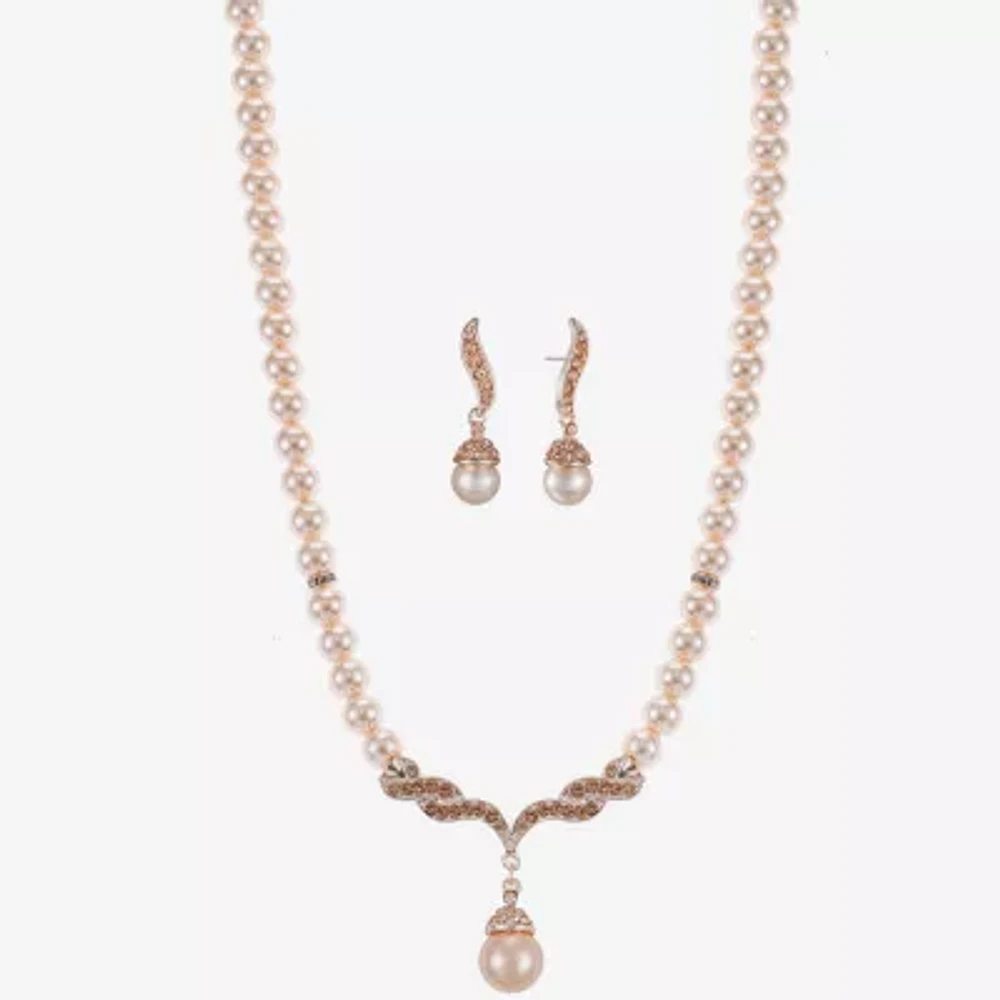 Monet Jewelry Collar Necklace And Drop Earring Womens Glass Simulated Pearl 2-pc. Jewelry Set