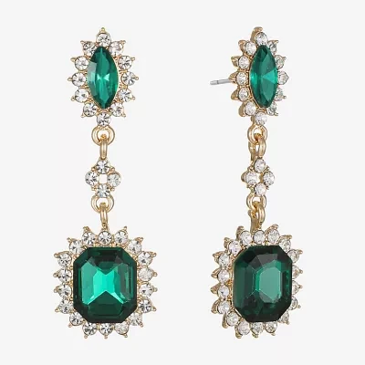 Monet Jewelry Gold Tone Womens Red Glass Marquise Hypoallergenic Drop Earrings