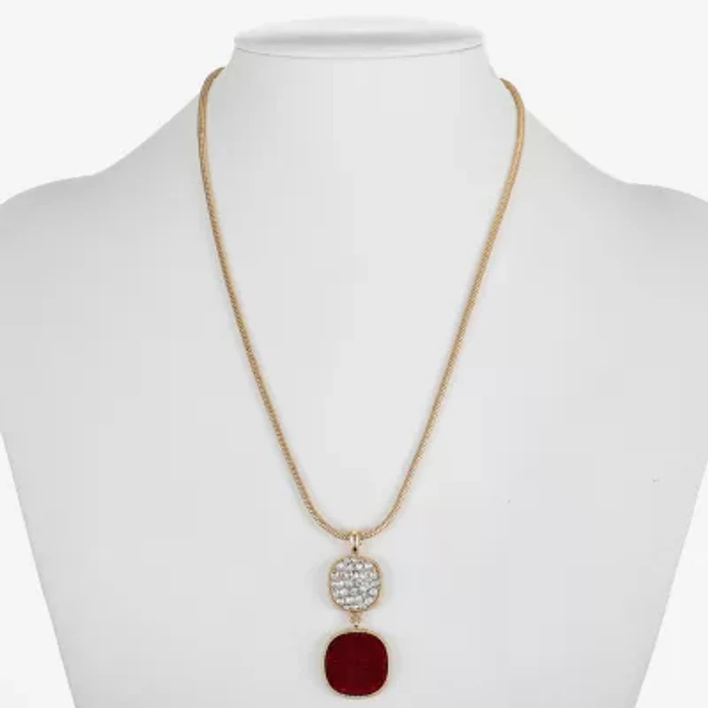 Monet Jewelry Gold Tone Womens Glass Cushion 18 Inch Pendant Necklace