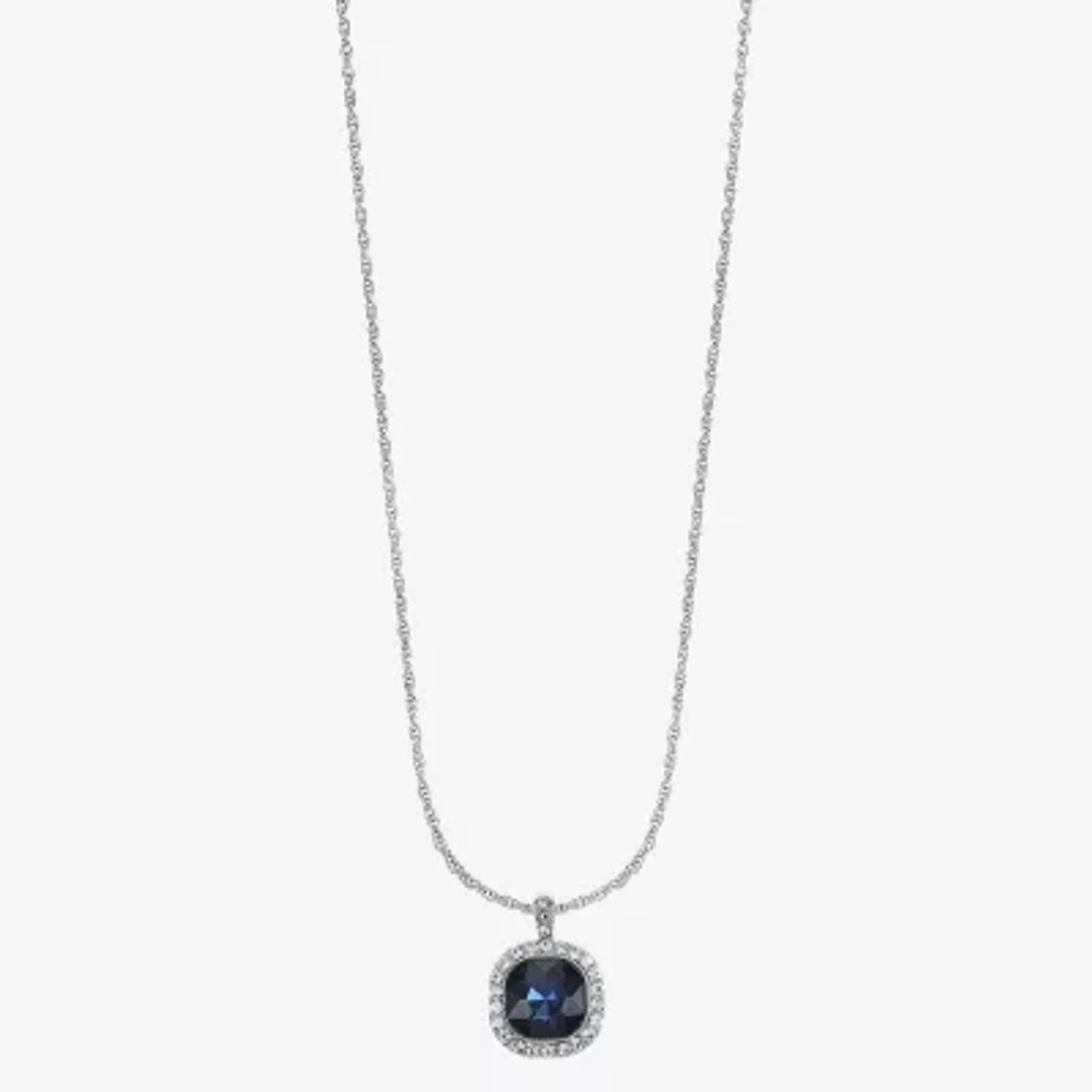 Monet Jewelry Womens Blue Glass Cushion 17 Inch Pendant Necklace