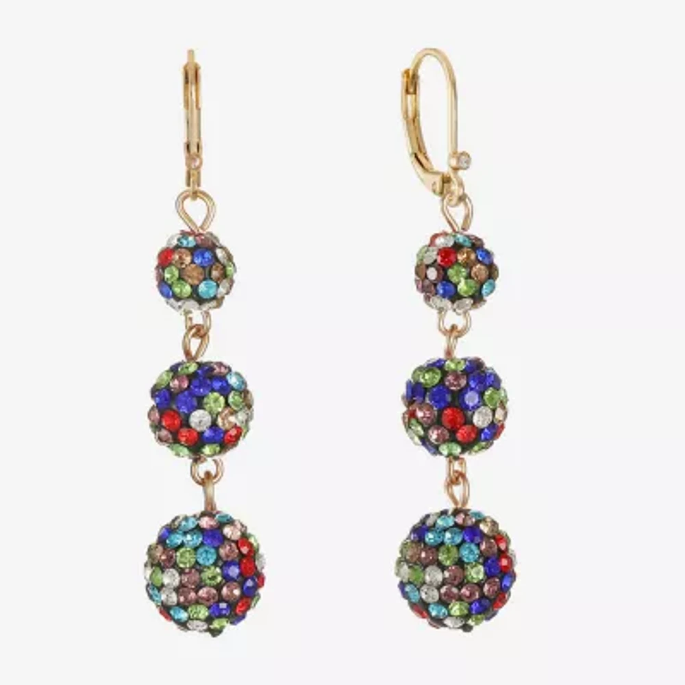 Monet Jewelry Gold Tone Linear Womens Red Glass Round Drop Earrings