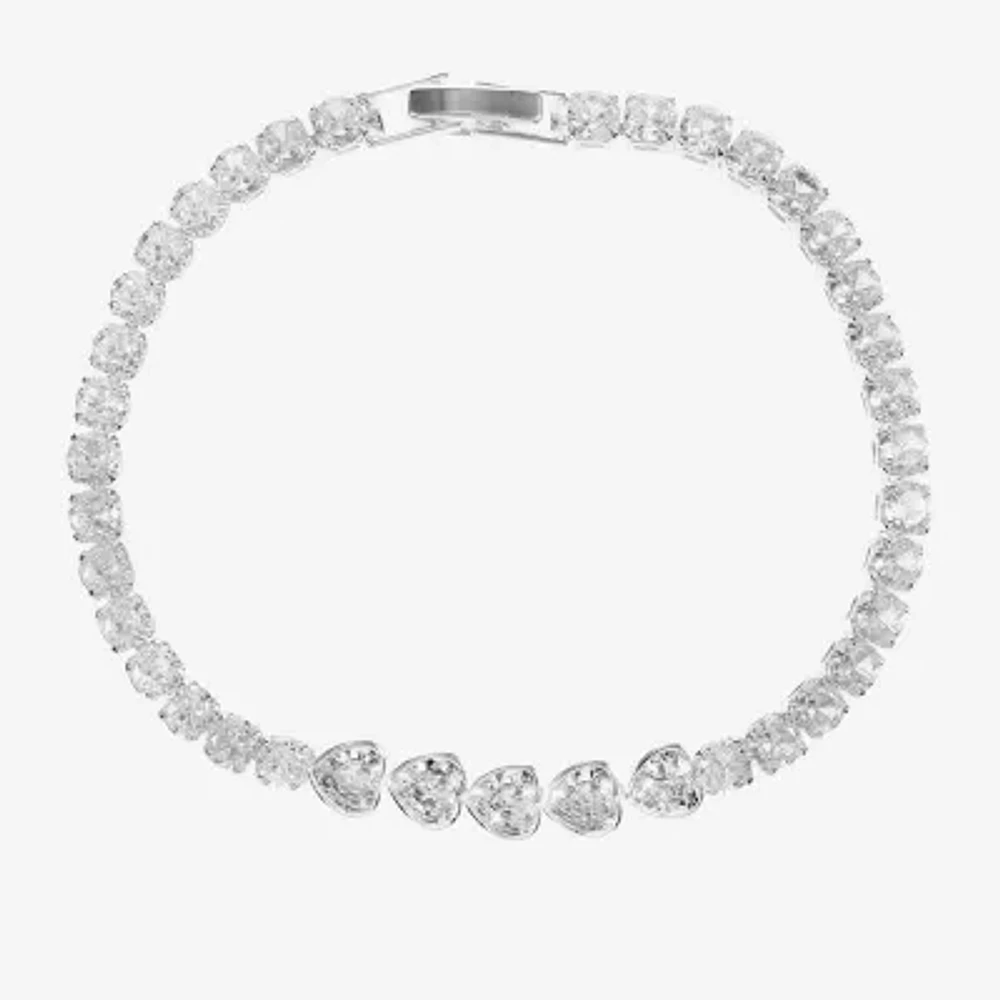 Sparkle Allure Womens Cubic Zirconia Pure Silver Over Brass Heart Round 7.5 Inch Tennis Bracelet