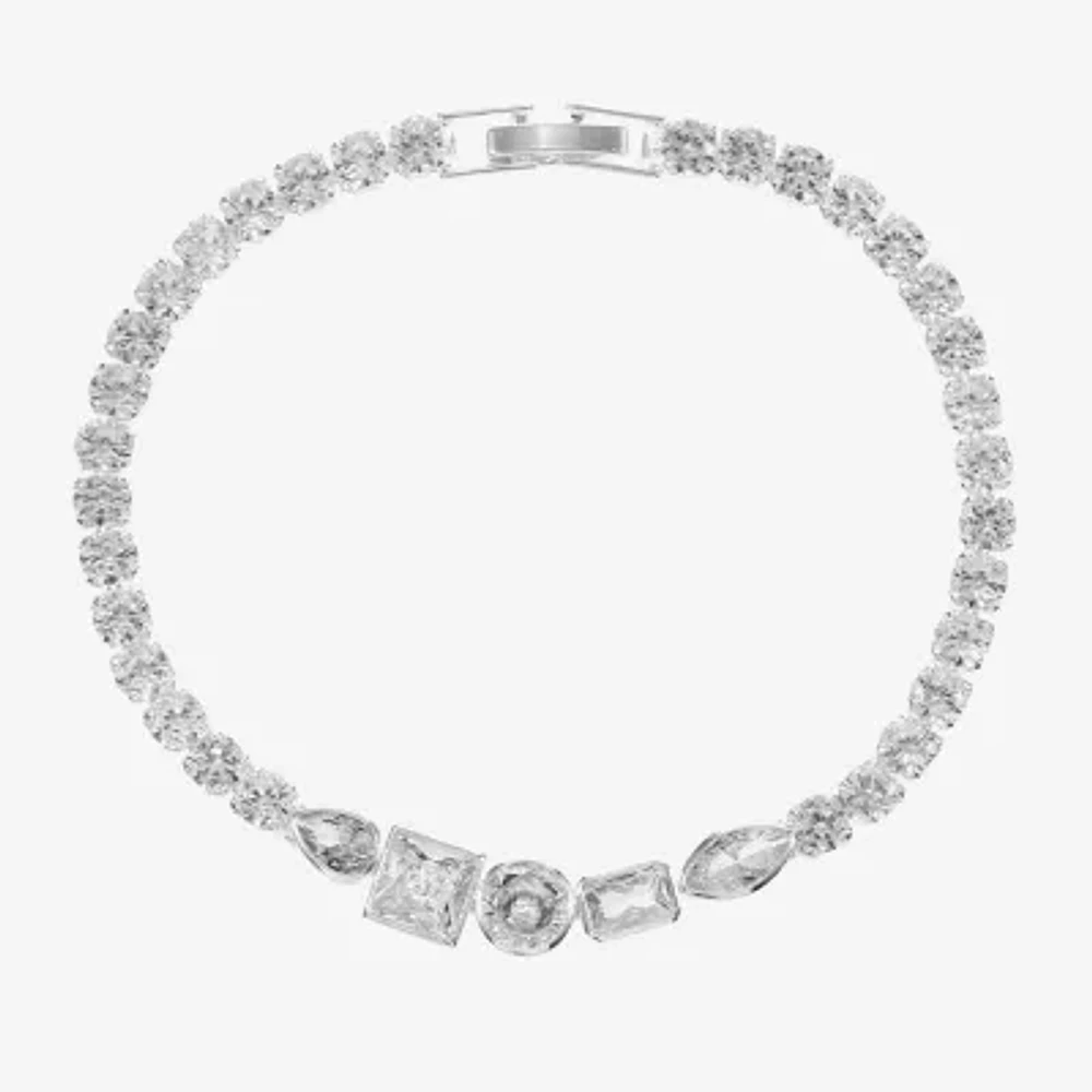 Sparkle Allure Womens Cubic Zirconia Pure Silver Over Brass Rectangular Round Square 7.5 Inch Tennis Bracelet