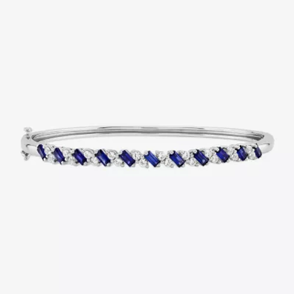 Womens Lab Created Blue Ceylon Sapphire Sterling Silver Bangle Bracelet