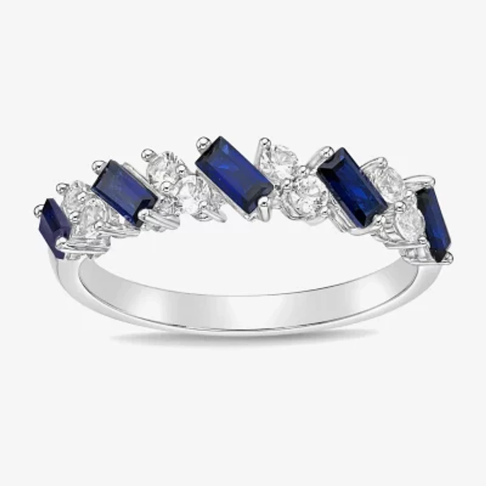 Womens 2MM Lab Created Blue Ceylon Sapphire Sterling Silver Band