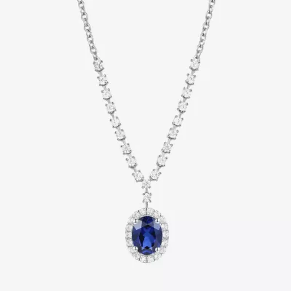 Womens Lab Created Blue Sapphire Sterling Silver 17 Inch Pendant Necklace