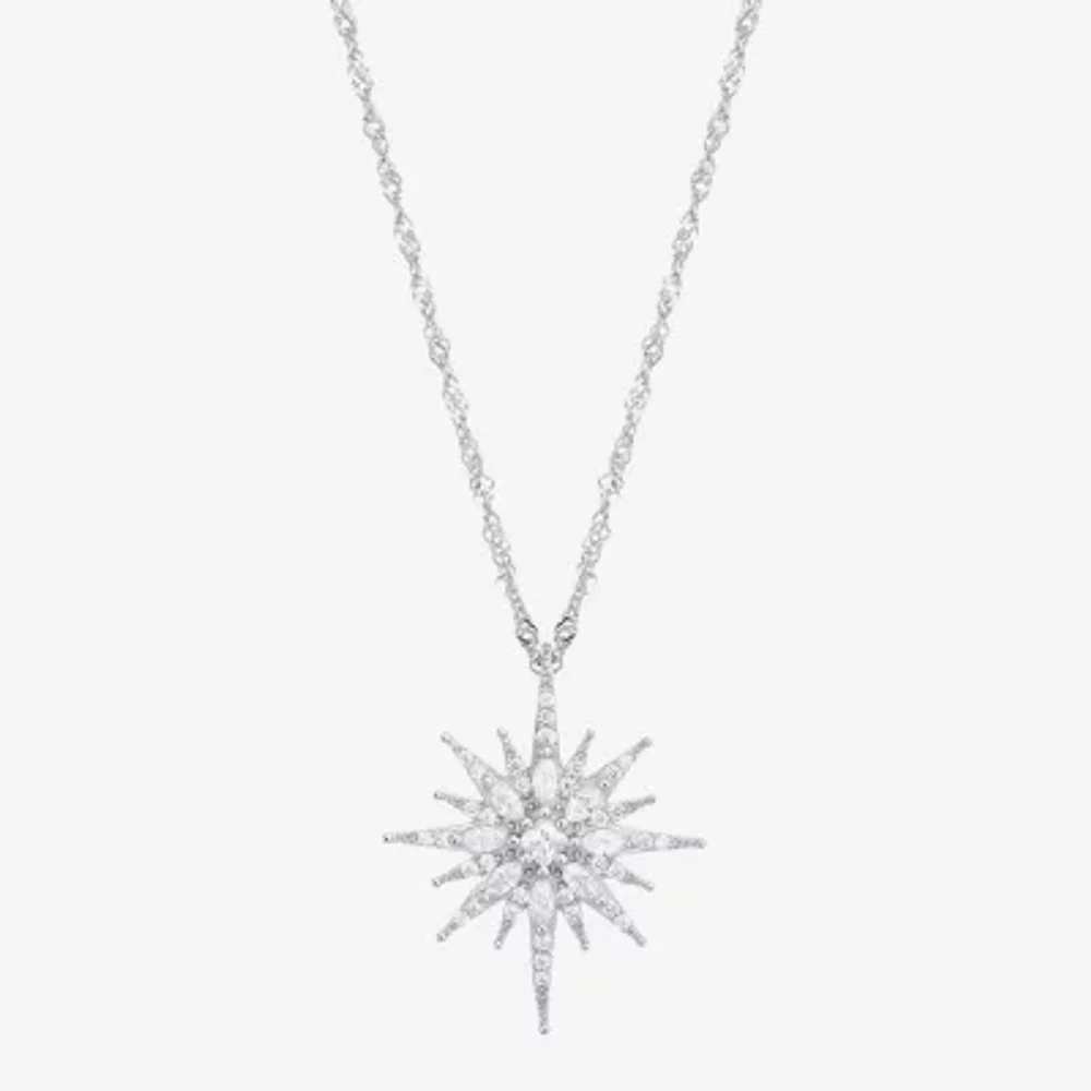 Diamonart Womens White Cubic Zirconia Sterling Silver Star 18 Inch Pendant Necklace