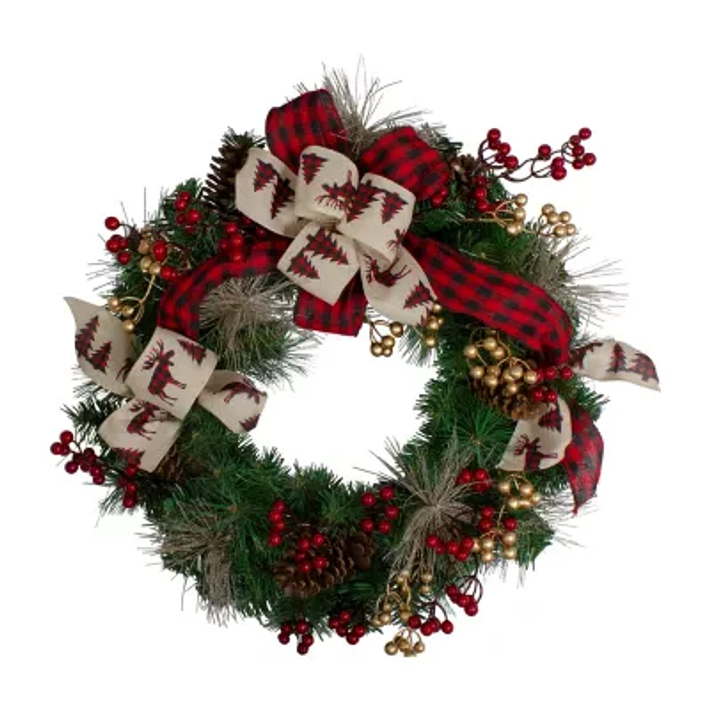 Northlight 24in Bows And Berries Unlit Wreath
