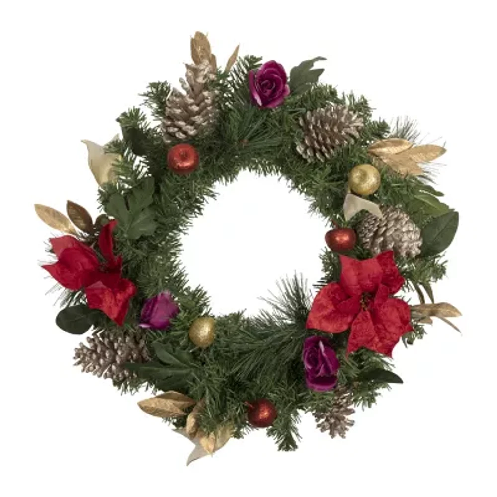Northlight Poinsettia And Rose Wreath