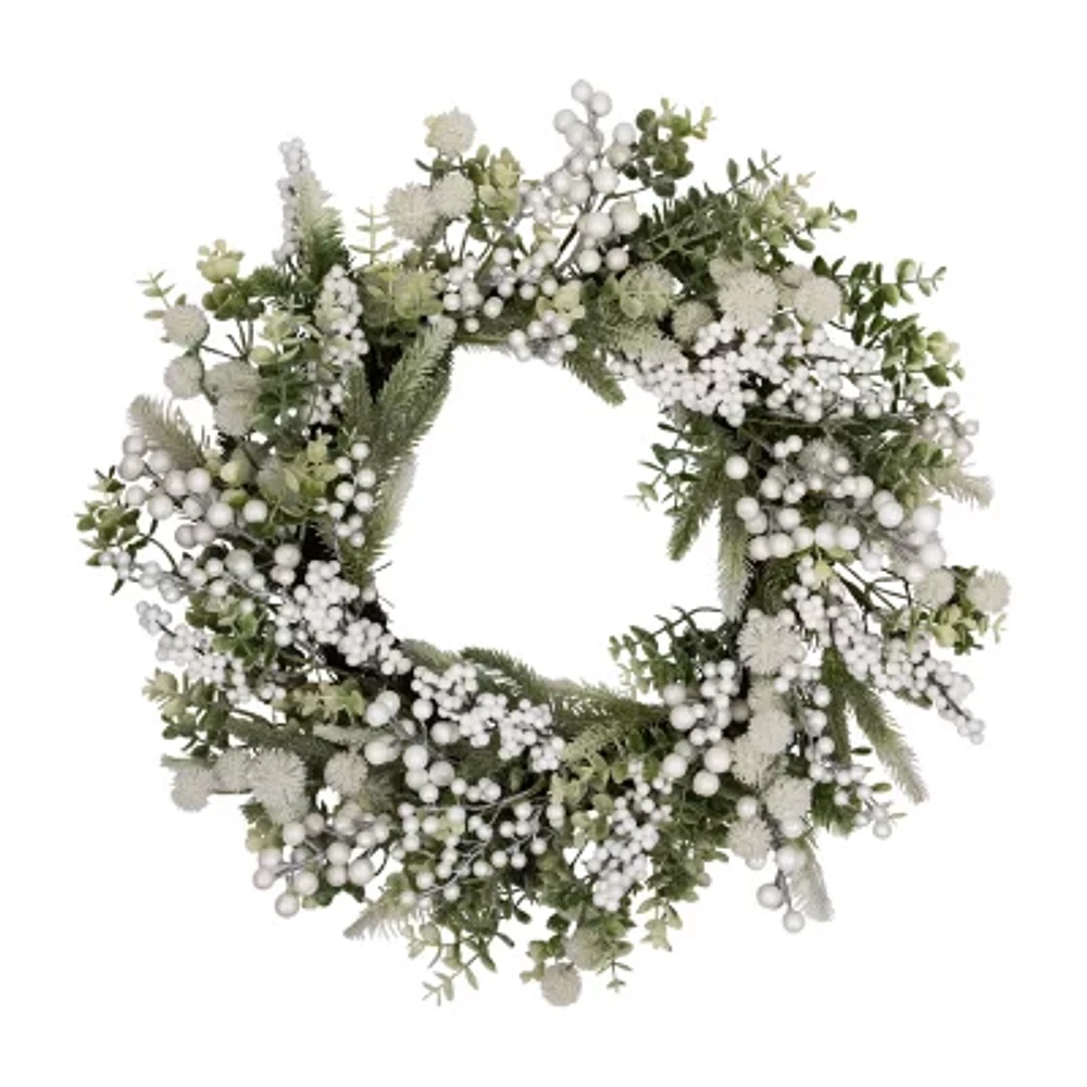 Northlight Glittered Berries And Eucalyptus Wreath