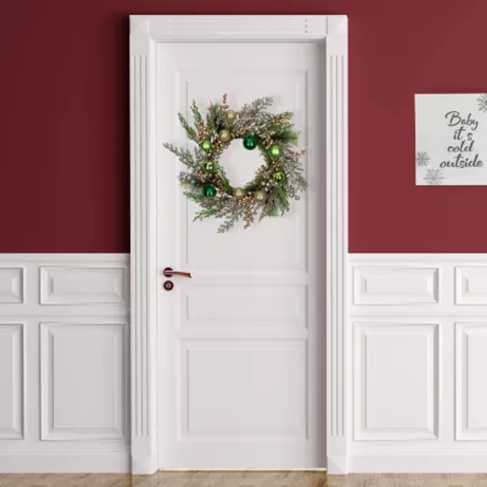 Northlight Ornaments And Berries Glittered Wreath