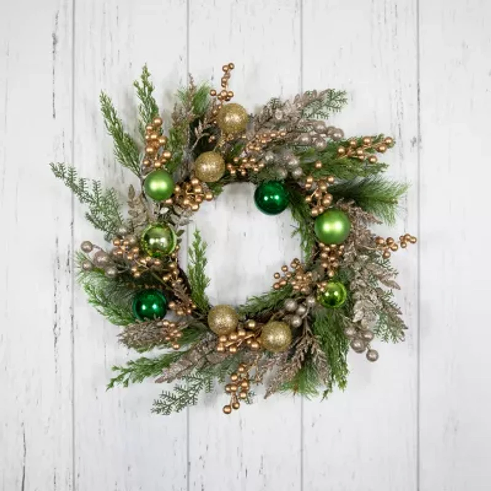 Northlight Ornaments And Berries Glittered Wreath