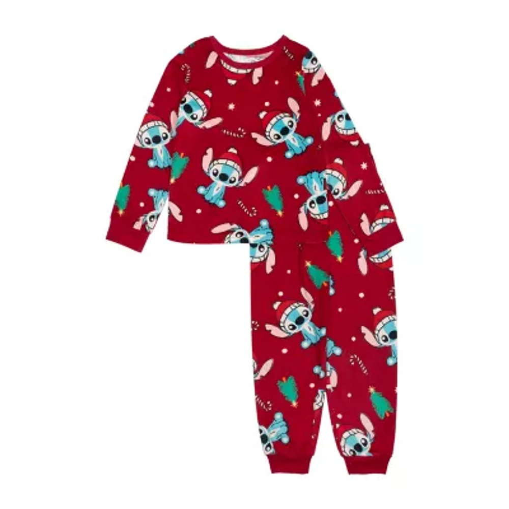 Disney Collection Holiday Little & Big Kid Girls Lilo & Stitch Crew Neck Long Sleeve 2-pc. Pajama Sets