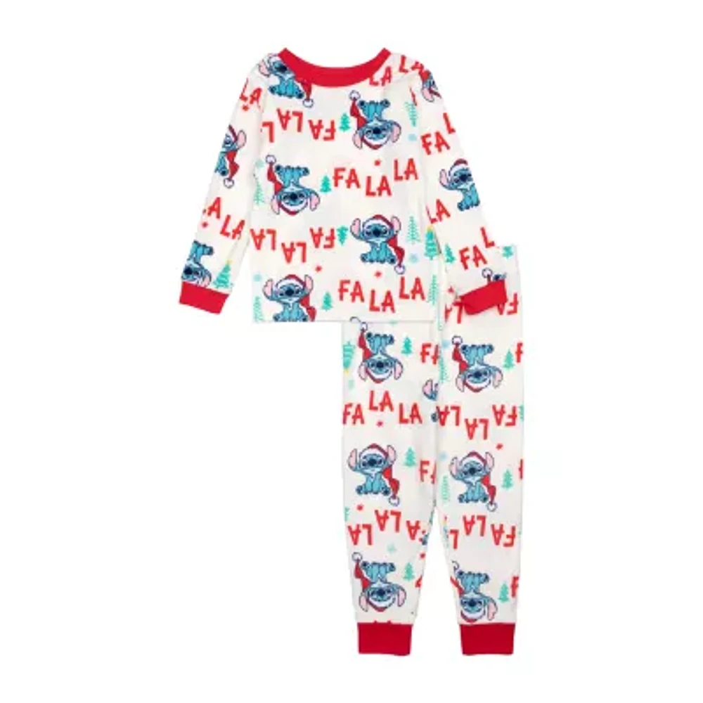 Disney Collection Holiday Toddler Girls Lilo & Stitch Crew Neck Long Sleeve 2-pc. Pajama Sets