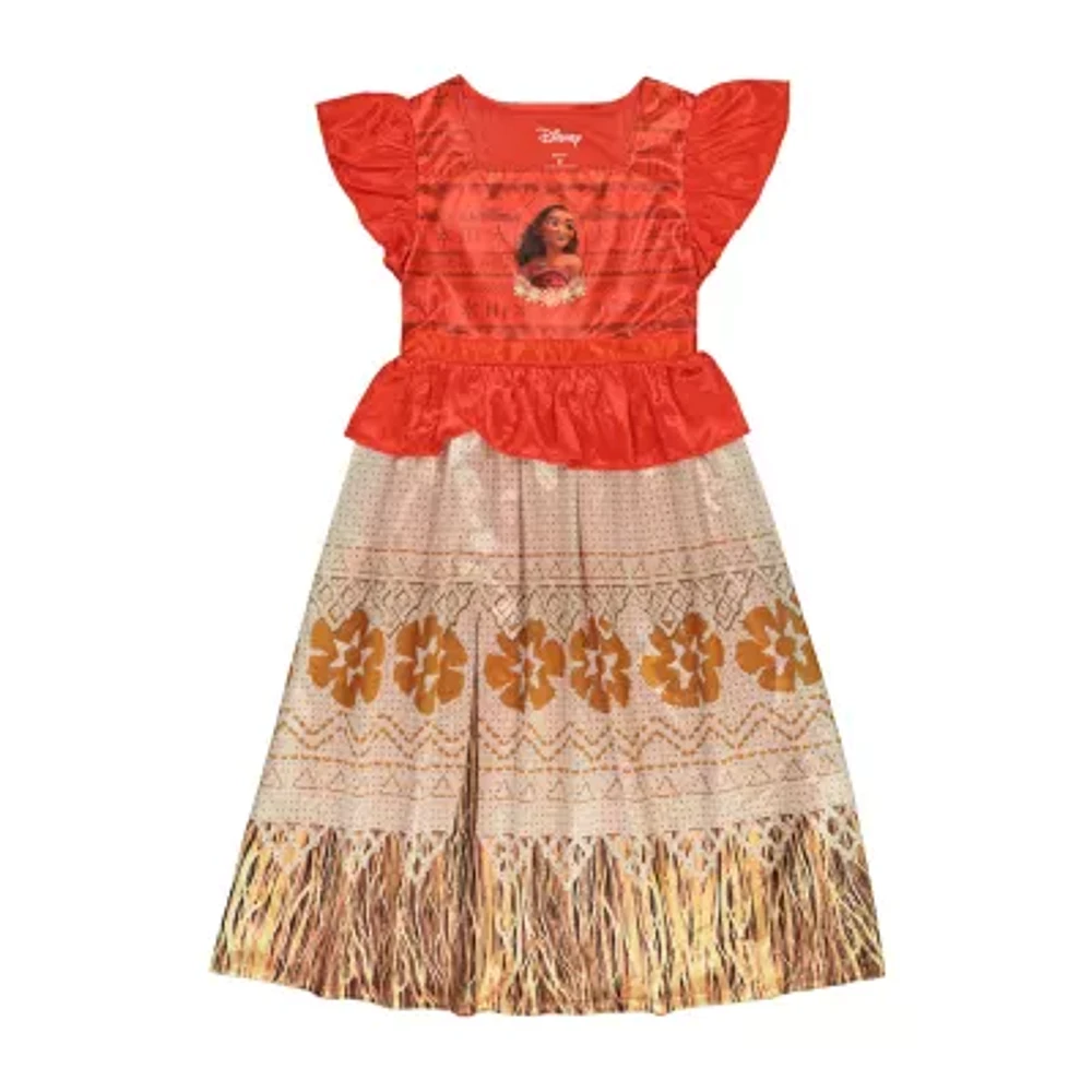 Disney Collection Little & Big Kid Girls Moana Satin Square Neck Short Sleeve Nightgown