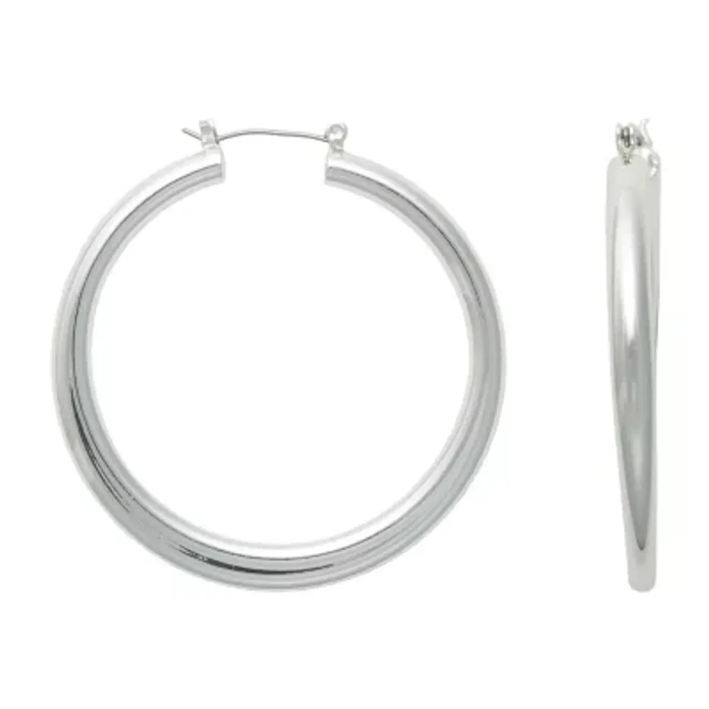 Bold Elements Silver Tone Tube Womens 80mm Hoop Earrings
