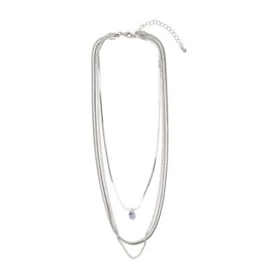 Bold Elements Silver Tone Three Row Womens 15 Inch Cable Chain Necklace