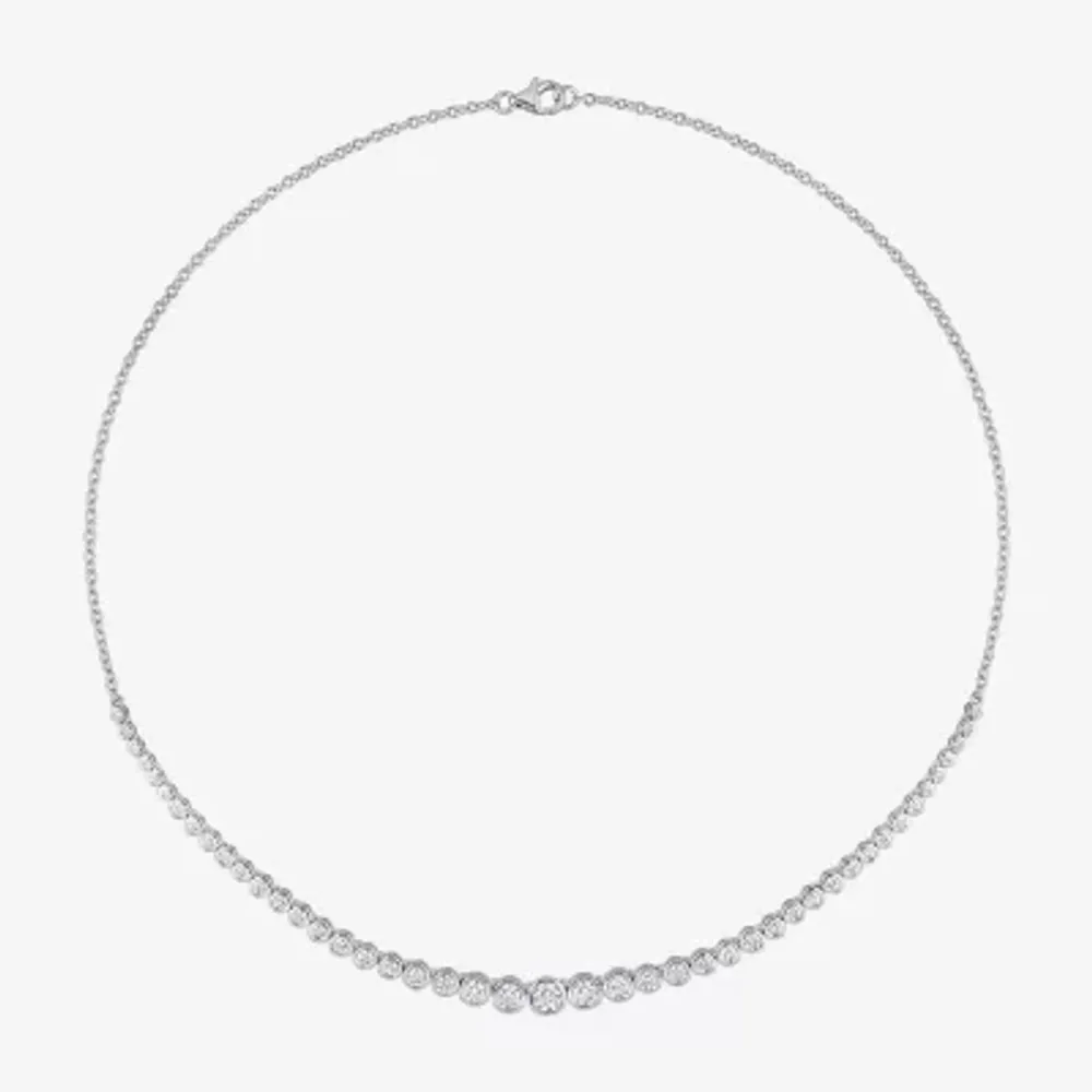 Womens White Moissanite Sterling Silver 17 Inch Tennis Necklace