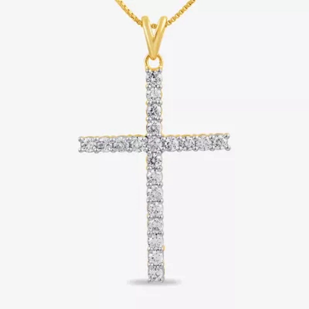 Womens 1 CT.T.W. Natural Diamond 14K Yellow Gold Cross Pendant Necklace