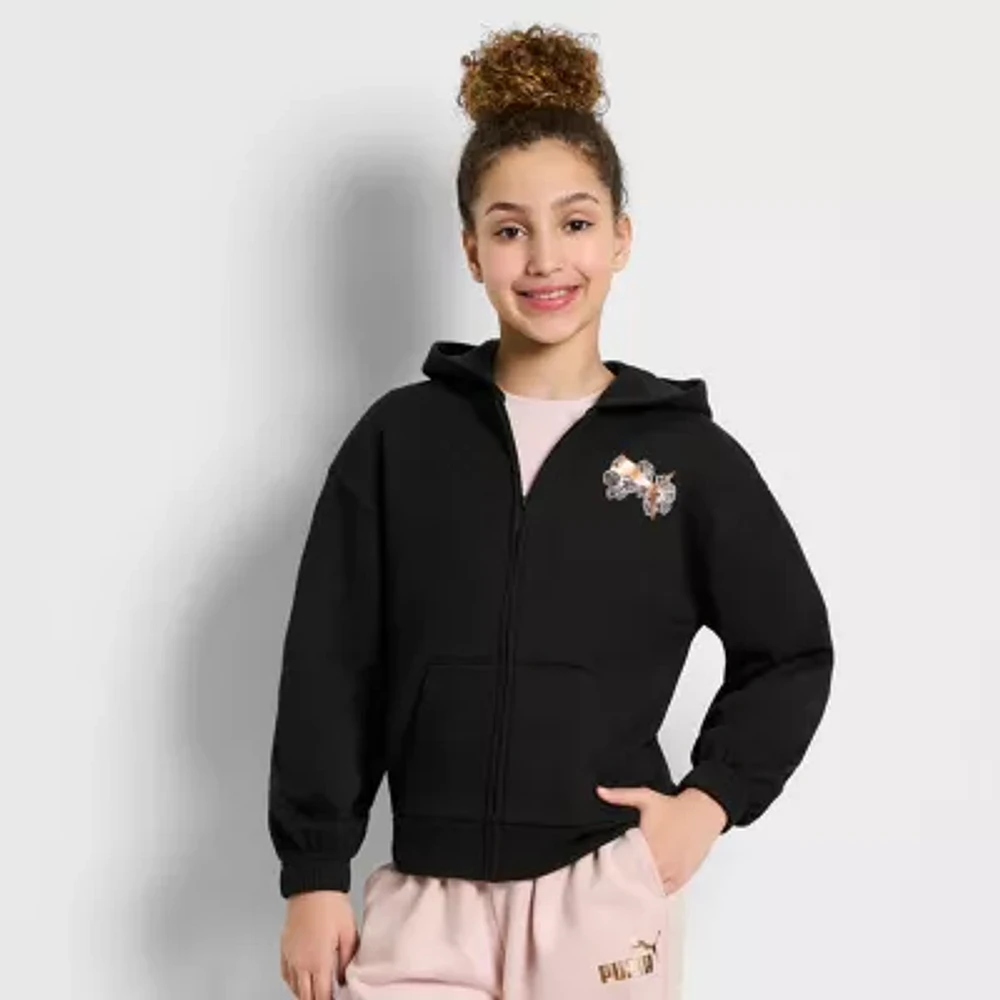 PUMA Big Kid Girls Long Sleeve Fleece Zipper Active Hoodie