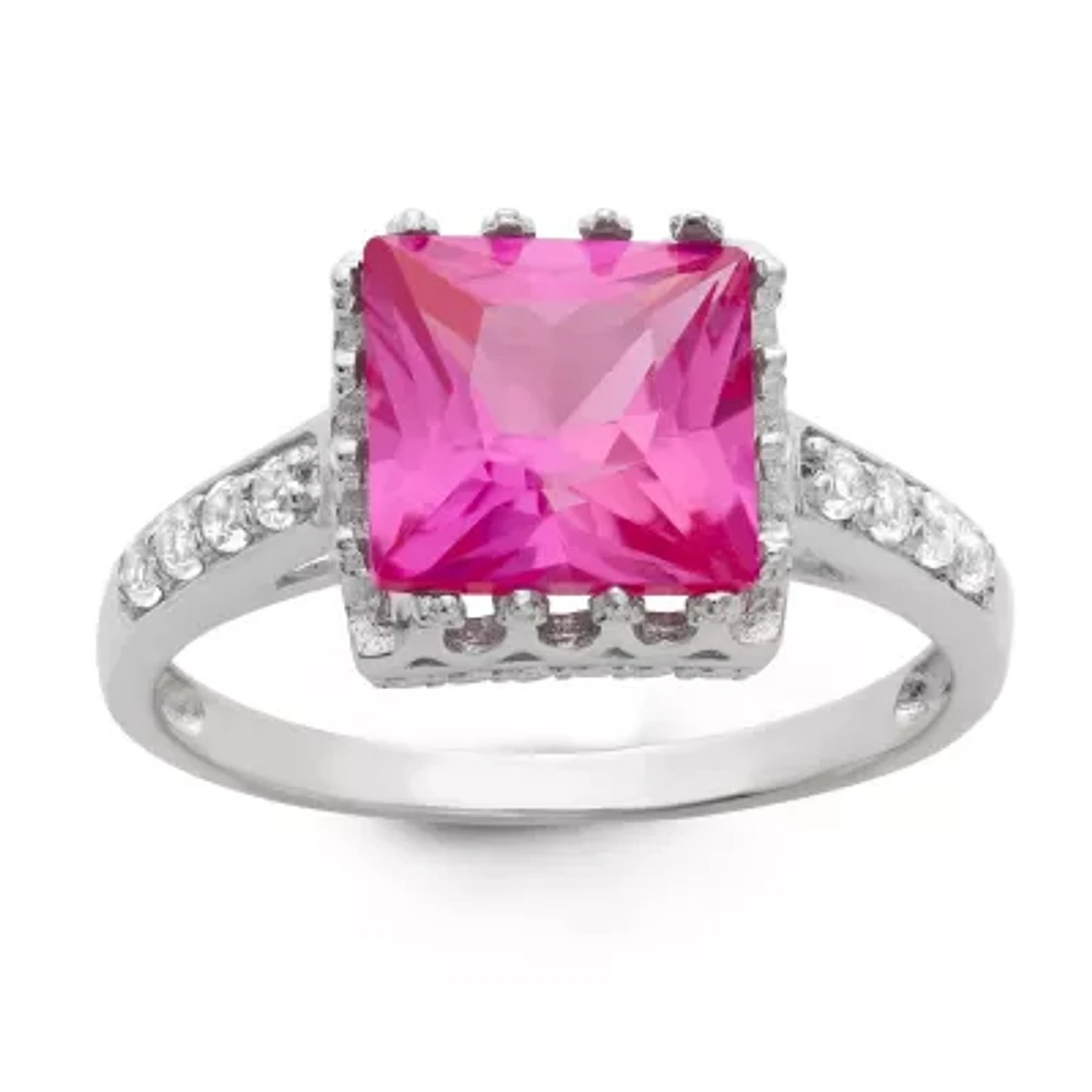 Womens Lab Created Pink Sapphire Sterling Silver Cocktail Ring