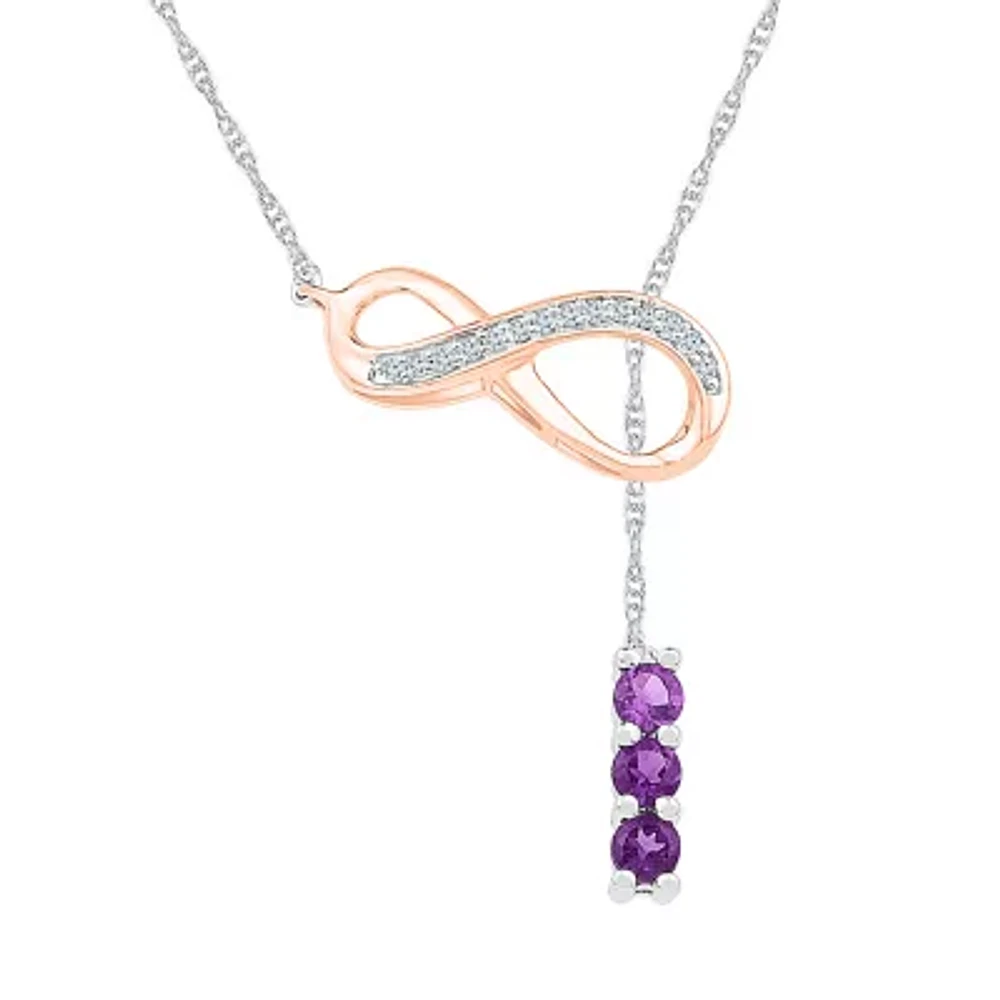 Womens Diamond Accent Genuine Purple Amethyst 10K Rose Gold Sterling Silver Infinity 18 Inch Pendant Necklace