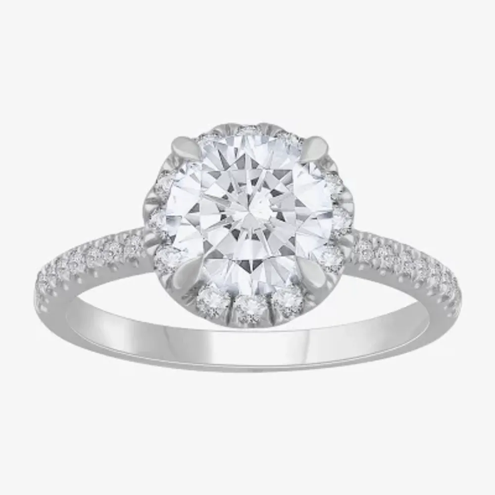 H-I / Si1) Womens 1 1/3 CT. T.W. Lab Grown White Diamond 14K Gold Round Side Stone Halo Engagement Ring