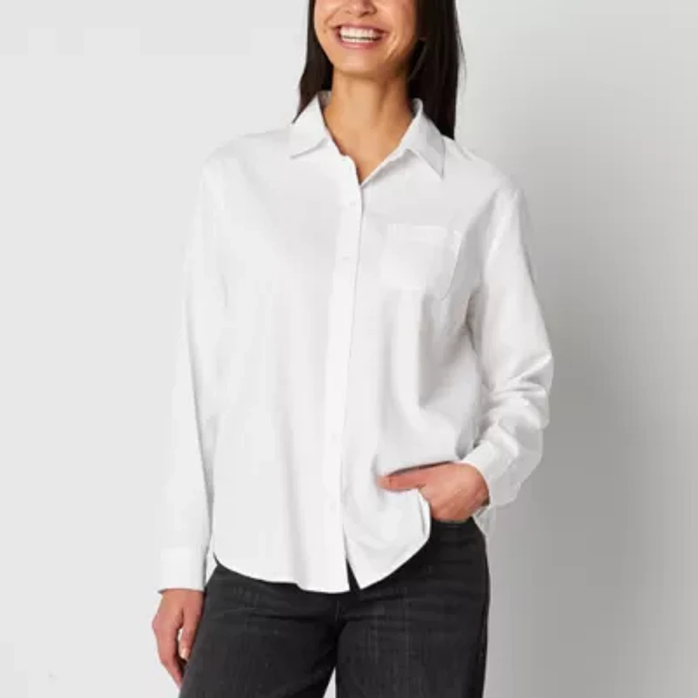 a.n.a Womens Long Sleeve Cuffed Regular Fit Button-Down Shirt