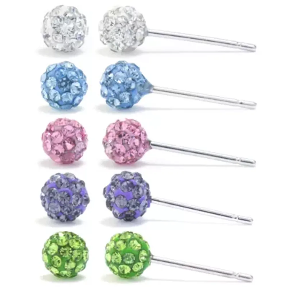 Sparkle Allure Womens Multi Color Ball 5 Pair Earring Set