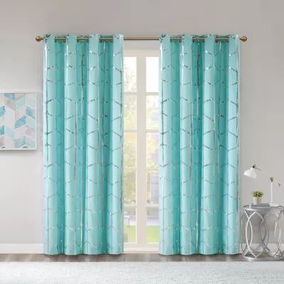 Intelligent Design Khloe Metallic Geometric Printed Grommet Top Energy Saving 100% Blackout Single Curtain Panel