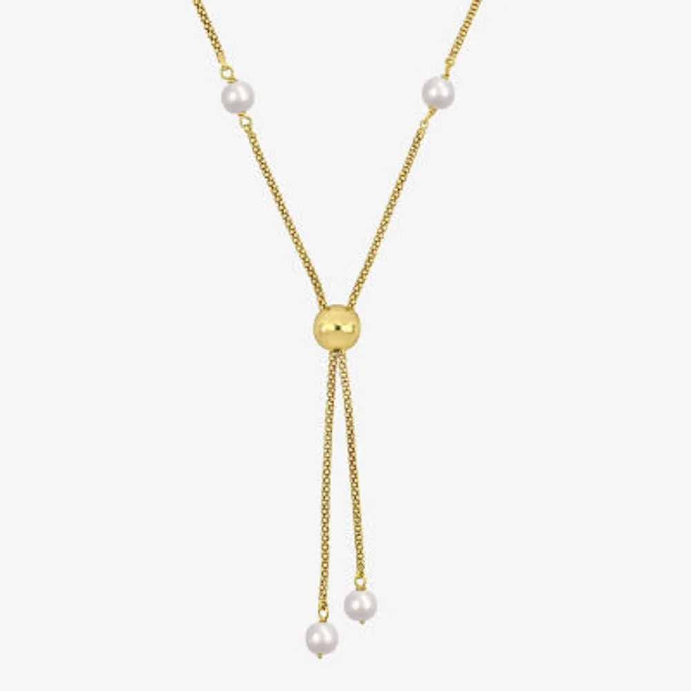 Womens White 18K Gold Over Silver 17 Inch Y Necklace