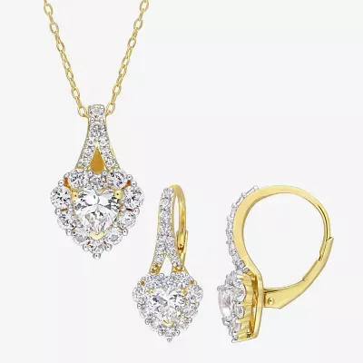 Womens Lab Created White Sapphire 18K Gold Over Silver Heart 2-pc. Jewelry Set