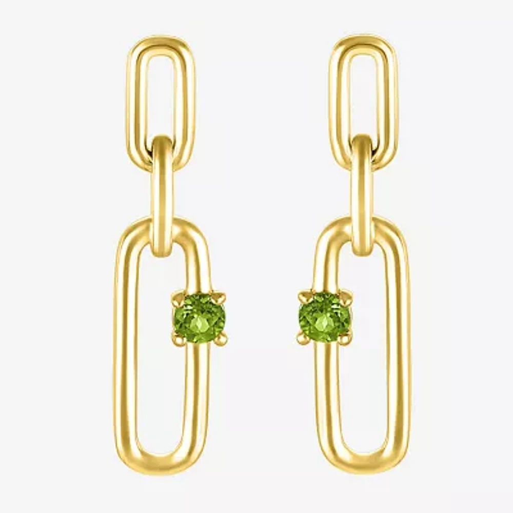 Womens Genuine Green Peridot 14K Gold Over Silver Paperclip Drop Earrings