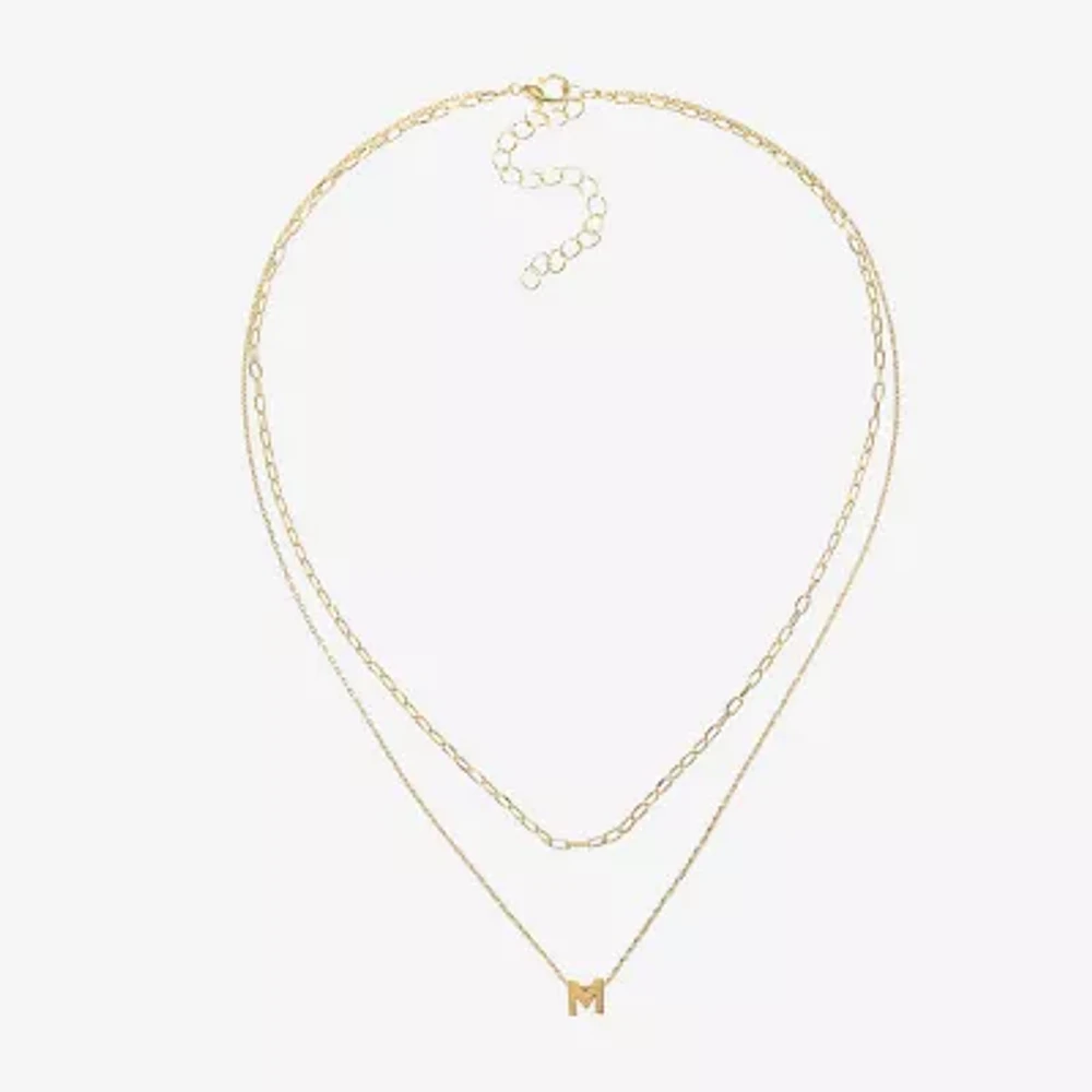 Silver Treasures Delicates Initial Womens 14K Gold Over Brass Rectangular 16 Inch Pendant Necklace