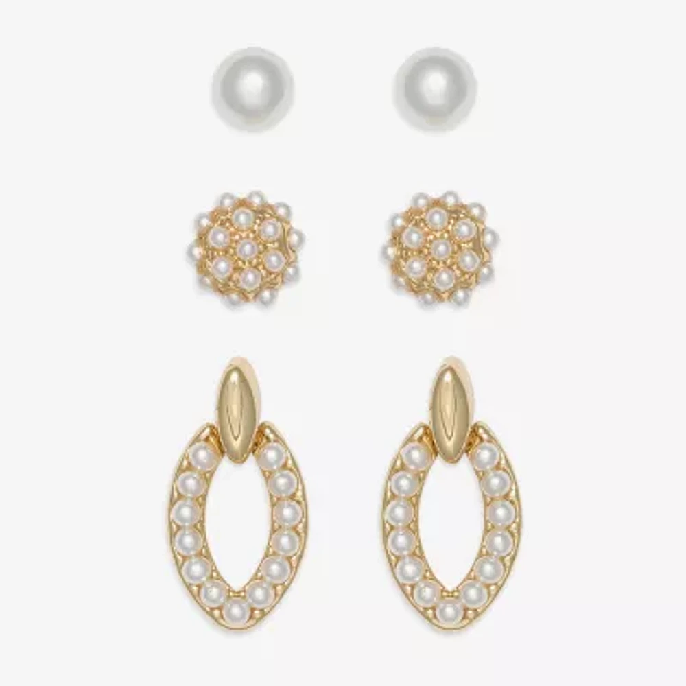 Mixit Womens Simulated Pearl Hypoallergenic 3 Pair Earring Set