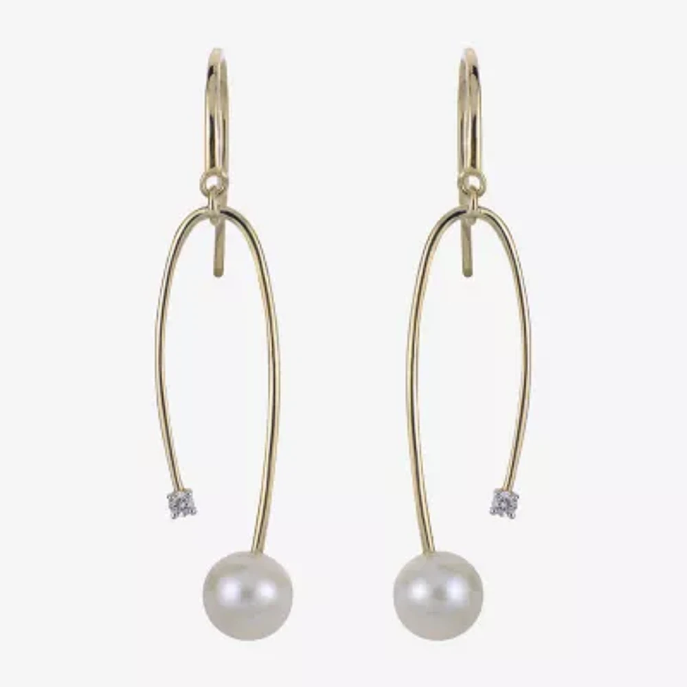 Womens White Cultured Freshwater Pearl 14K Gold 45mm Hoop Earrings