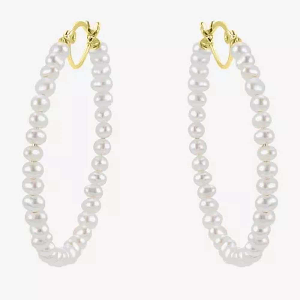Womens White Cultured Freshwater Pearl 14K Gold 40mm Hoop Earrings