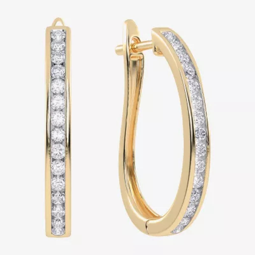 (H-I / Si2-I1) Womens 1 CT. T.W. Lab Grown White Diamond 10K Gold 28.8mm Hoop Earrings