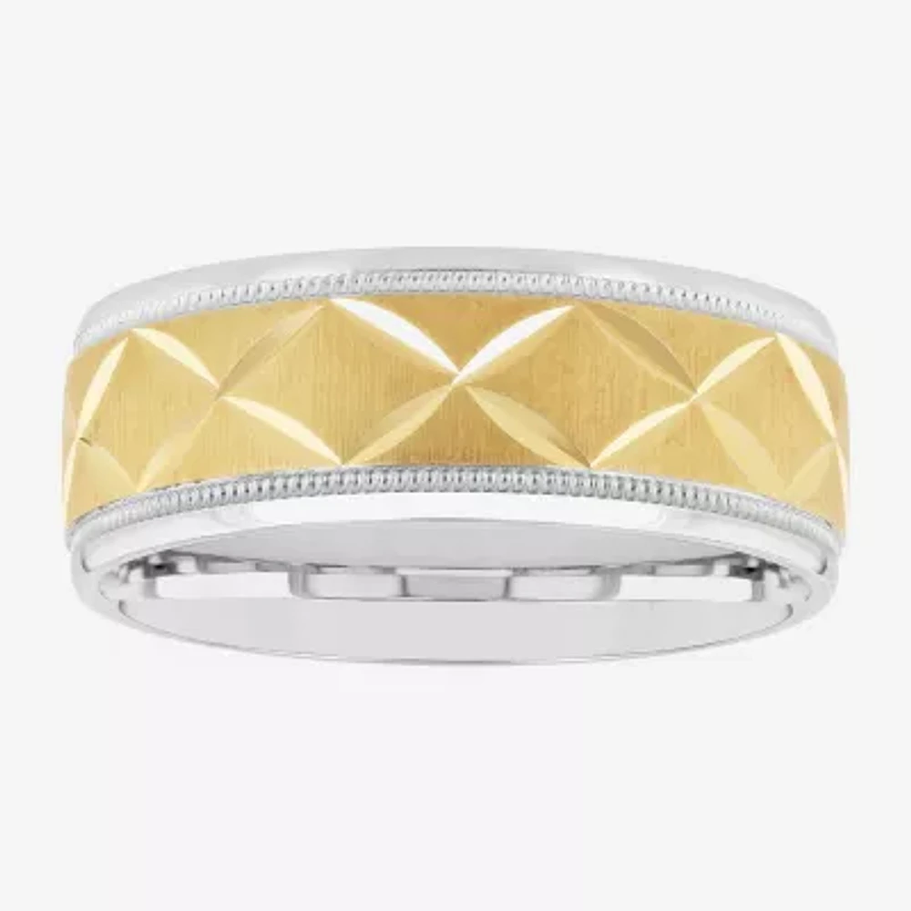 Mens 8MM 14K Gold Over Silver Sterling Wedding Band