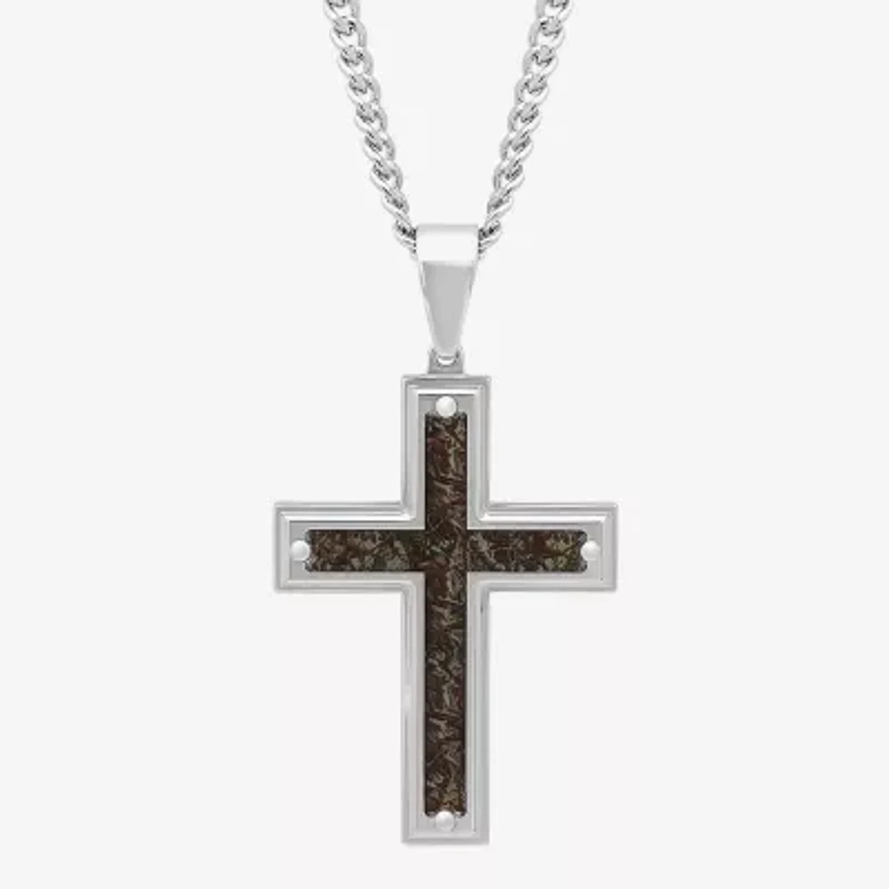 Mens Stainless Steel Cross 24 Inch Pendant Necklace