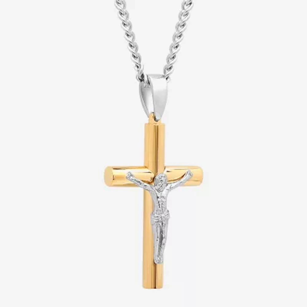 Mens Stainless Steel Crucifix Cross Pendant Necklace