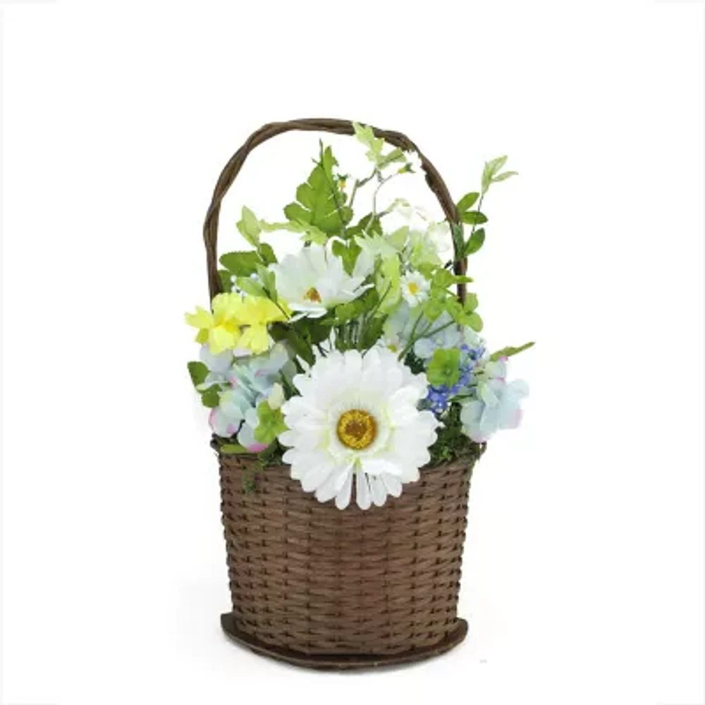 14.5'' Blue and White Mixed Flower Artificial Spring Floral Arrangement with Basket