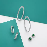 Effy  Womens 1/4 CT. T.W. Natural Diamond Sterling Silver 26.5mm Hoop Earrings