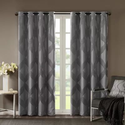 Madison Park Abel Jacquard Grommet Top 100% Blackout Single Curtain Panel